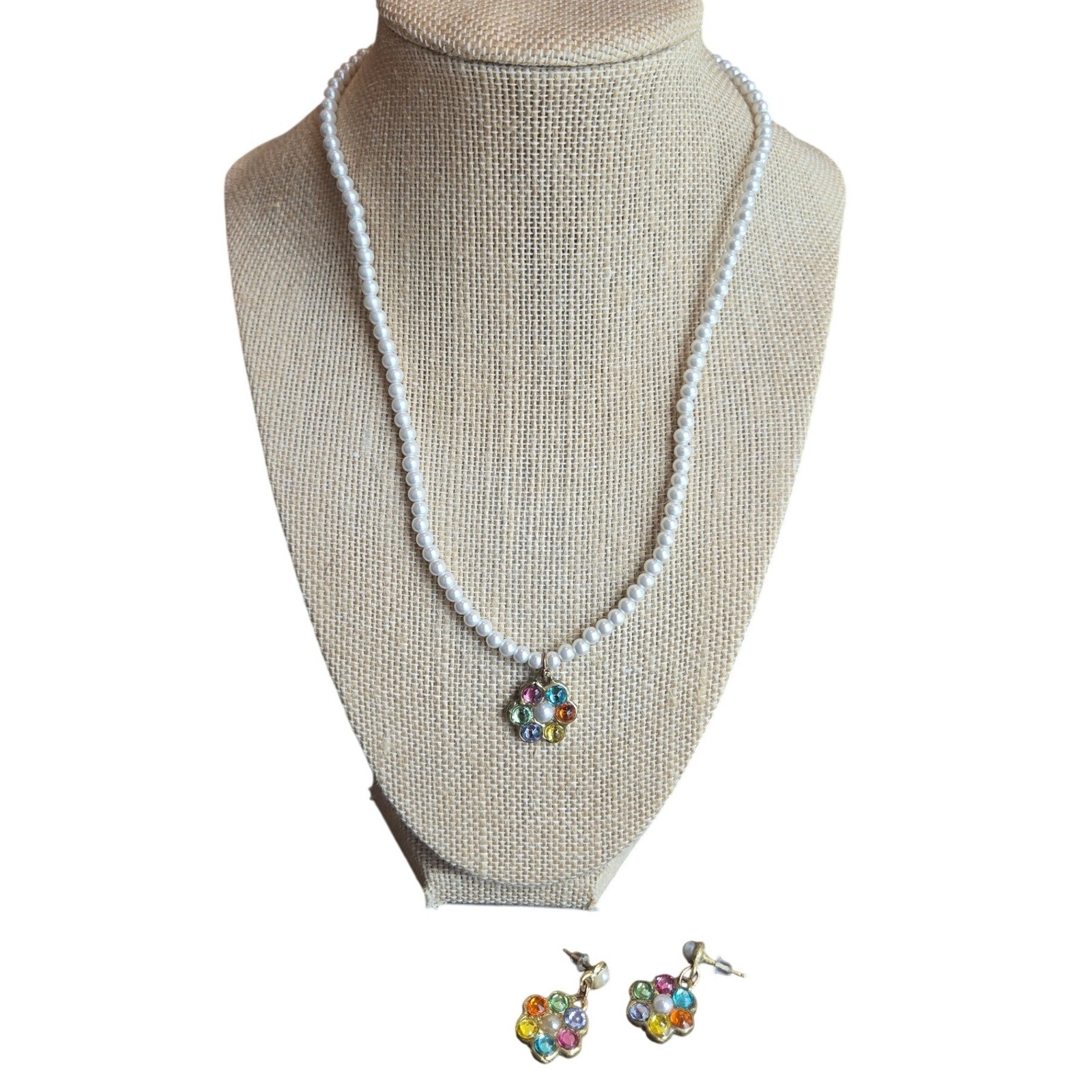 Susan Alexandra Necklace Earring Set Pearl Flower Rhinestone Colorful Whimsical — image 2 of 6